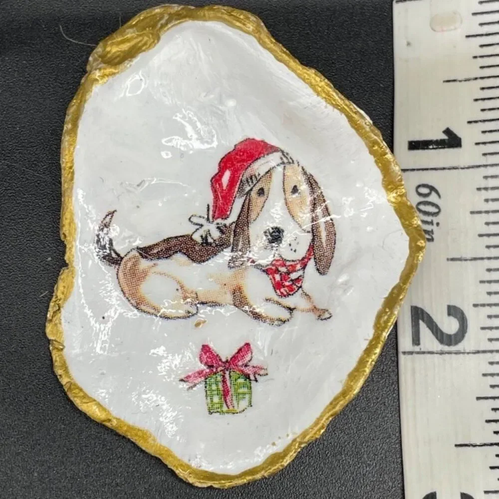 Decoupage Oyster Shell Decoupage Trinket Dish BASSET HOUND Dog
